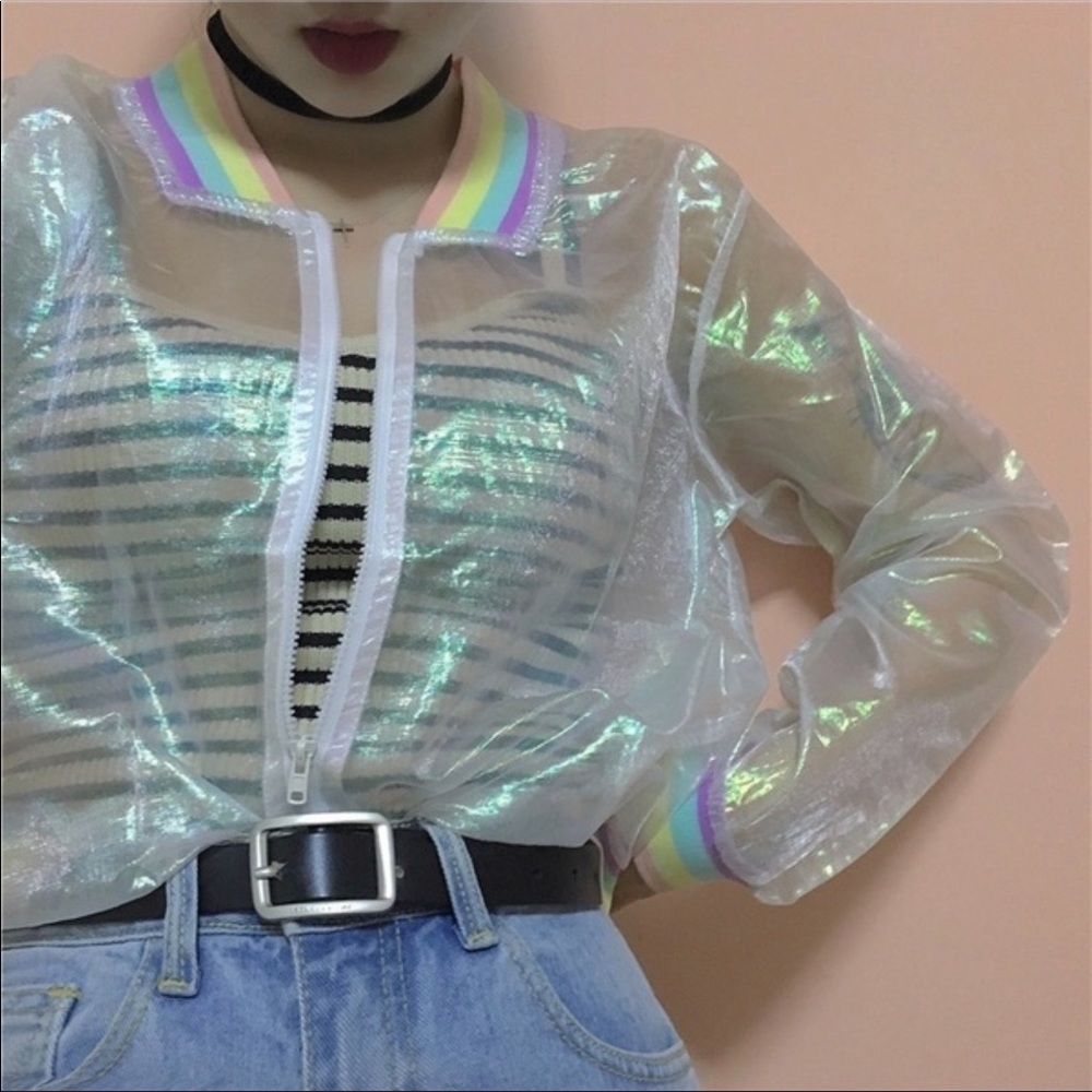 Rainbow Translucent Iridescent Shimmer Jacket Rave